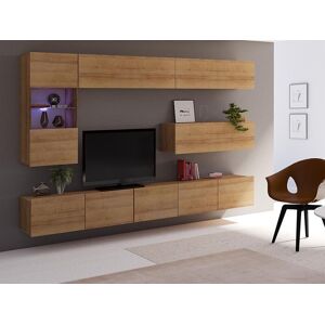 Mobistoxx Mur tv-hifi VALENCE 9 portes chene dore sans led