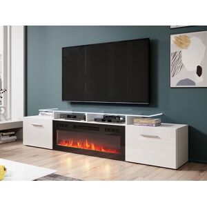 Mobistoxx Meuble tv-hifi cheminee ROSCO 2 portes blanc/blanc brillant