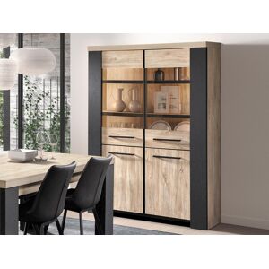 Mobistoxx Vitrine HERA 4 portes chene plage/gris rocher avec led