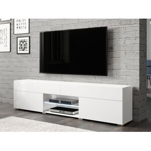 Mobistoxx Meuble tv-hifi CARTER 2 portes 2 tiroirs blanc brillant/blanc sans led