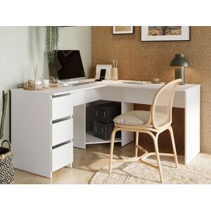 Mobistoxx Bureau d'angle FOXY 142 cm avec caisson 3 tiroirs blanc