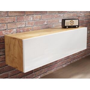 Mobistoxx Meuble tv-hifi KINGSTON 1 porte battante 105 cm chene dore/blanc brillant