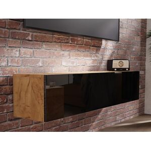 Mobistoxx Meuble tv-hifi KINGSTON 1 porte battante 140 cm chene dore/noir brillant