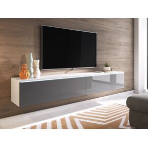 Mobistoxx Meuble tv-hifi DUBAI 2 portes battantes 180 cm blanc/gris brillant avec led