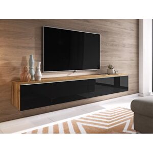 Mobistoxx Meuble tv-hifi DUBAI 2 portes battantes 180 cm chene wotan/noir brillant avec led