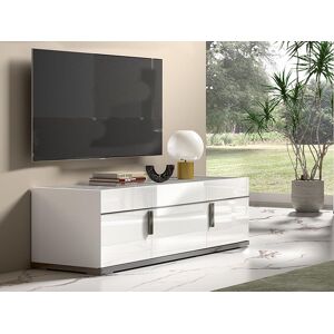 Mobistoxx Meuble TV MIRAS DELUXE 3 portes blanc brillant/marbre gris