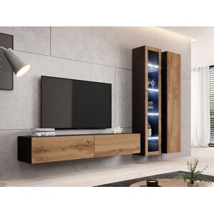 Mobistoxx Mur tv-hifi ZIGGY III 4 portes noir/chene wotan sans led