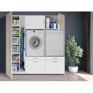 Mobistoxx Meuble WASHING 2 machines côte a côte avec armoire 1 porte large