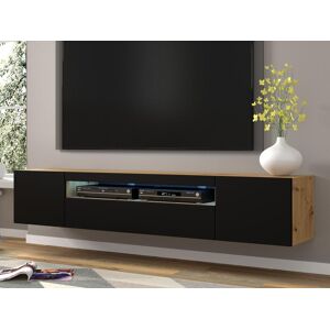 Mobistoxx Meuble tv hifi AUREO 3 portes 200 cm noirchene artisan sans led