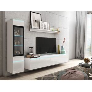 Mobistoxx Mur tv-hifi VITTORIO 4 portes blanc brillant avec led