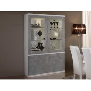 Mobistoxx Vitrine ROMEO 4 portes marbre/blanc avec led