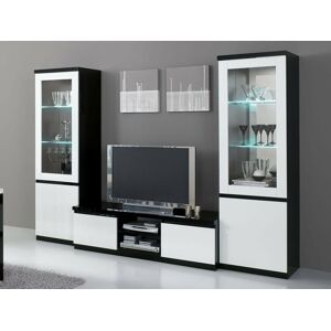 Mobistoxx Mur tv-hifi ROMEO noir laque/blanc laque avec led