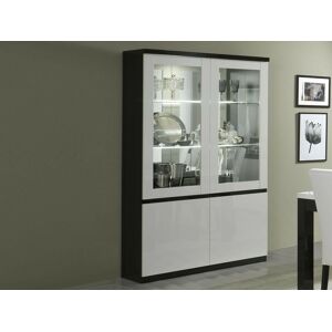 Mobistoxx Vitrine ROMEO 4 portes noir laque/blanc laque avec led