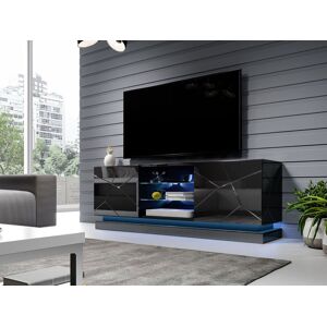 Mobistoxx Meuble tv-hifi AGNOS 2 portes 160 cm noir/noir brillant avec led