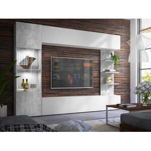 Mobistoxx Mur tv-hifi LAZARE 3 portes béton/blanc avec led