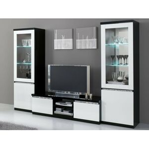 Mobistoxx Mur tv-hifi REBECCA noir laque/blanc laque avec led