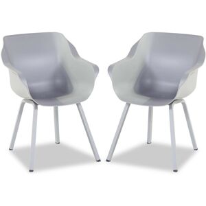 Mobistoxx Lot de 2 fauteuils de jardin SOLO gris clair avec pieds carres en aluminium