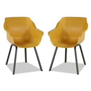 Mobistoxx Lot de 2 fauteuils de jardin SOLO jaune avec pieds carres en aluminium