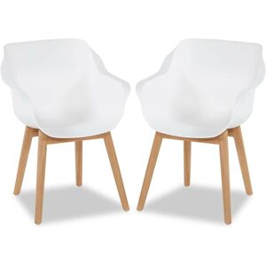 Mobistoxx Lot de 2 fauteuils de jardin SOLO blanc avec pieds en teck