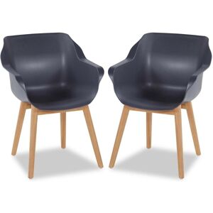 Mobistoxx Lot de 2 fauteuils de jardin SOLO gris fonce avec pieds en teck