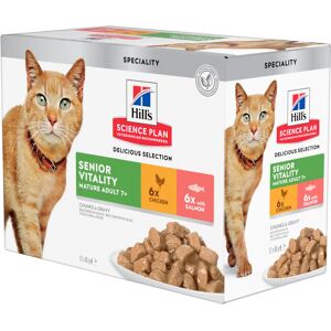 Hill's Science Plan Mature Adult Vitality Multipack 12 Sachets Pour Chat Âge Au Poulet Et Saumon