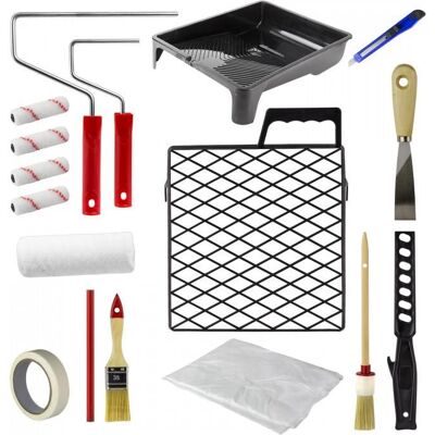 Dema Set pour peinture 17 pièces - Bac, rouleau, pinceau, bâche - Publicité Dema Set pour peinture 17 pièces - Bac, rouleau, pinceau, bâche - Publicité