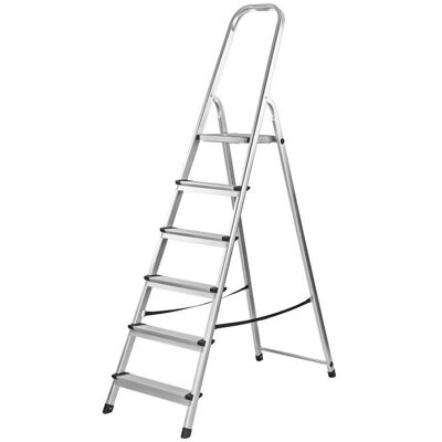 Dema Escabeau en alu 6 marches - pliable - Echelle - Publicité Dema Escabeau en alu 6 marches - pliable - Echelle - Publicité