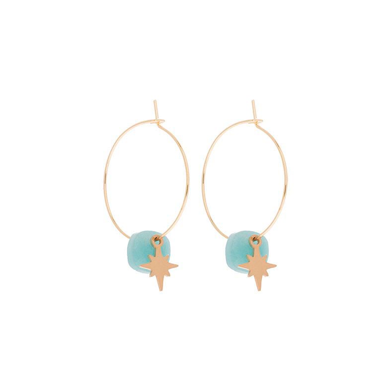 Jollia Boucles créoles étoile et pierre (amazonite/doré) - Zag Bijoux