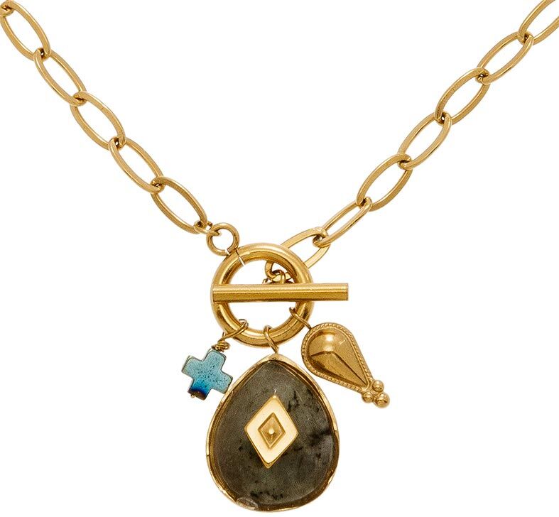 Jollia Collier maillons pendentifs et pierre losange (labradorite) - EME Paris Jollia Collier maillons pendentifs et pierre losange (labradorite) - EME Paris