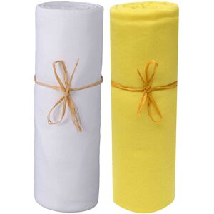 P'tit Basile Lot de 2 draps housses bebe jersey bio blanc et jaune or 60x120