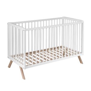 Baby Fox Lit bébé en bois massif blanc avec sommier réglable en hauteur 60x120