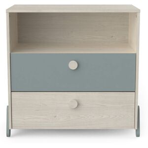 Terre de Nuit Commode enfant 2 tiroirs 1 niche en bois couleur chêne topanga et vert de gris - CO220