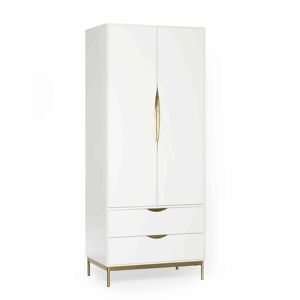 Terre de Nuit Armoire 2 portes 2 tiroirs en bois blanc avec pieds en acier - BI0048