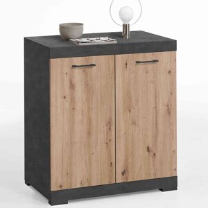 Terre de Nuit Commode 2 portes en bois imitation chene clair et anthracite CO13002