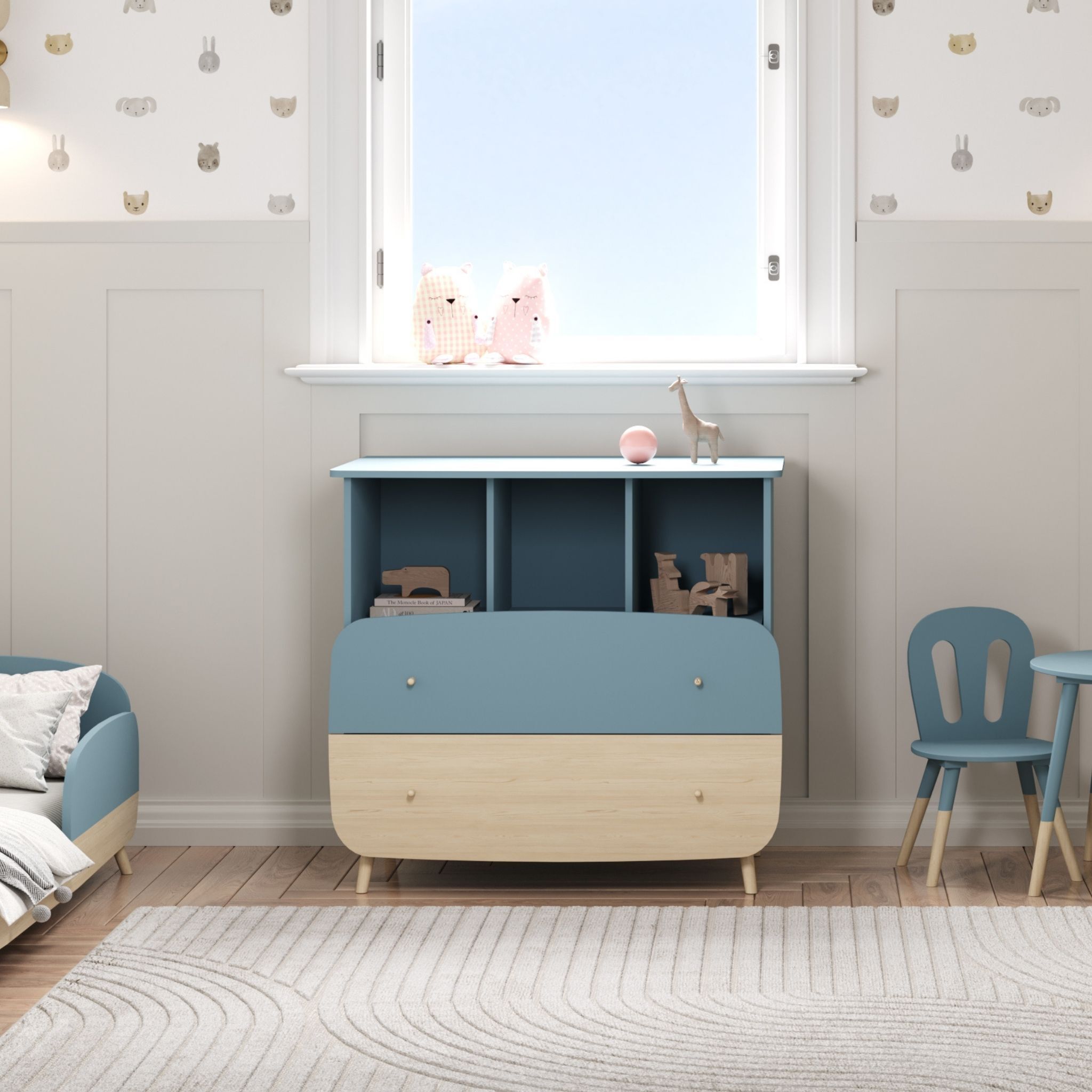 Terre de Nuit Commode en bois avec 2 tiroirs LOUISON bleu - CO214