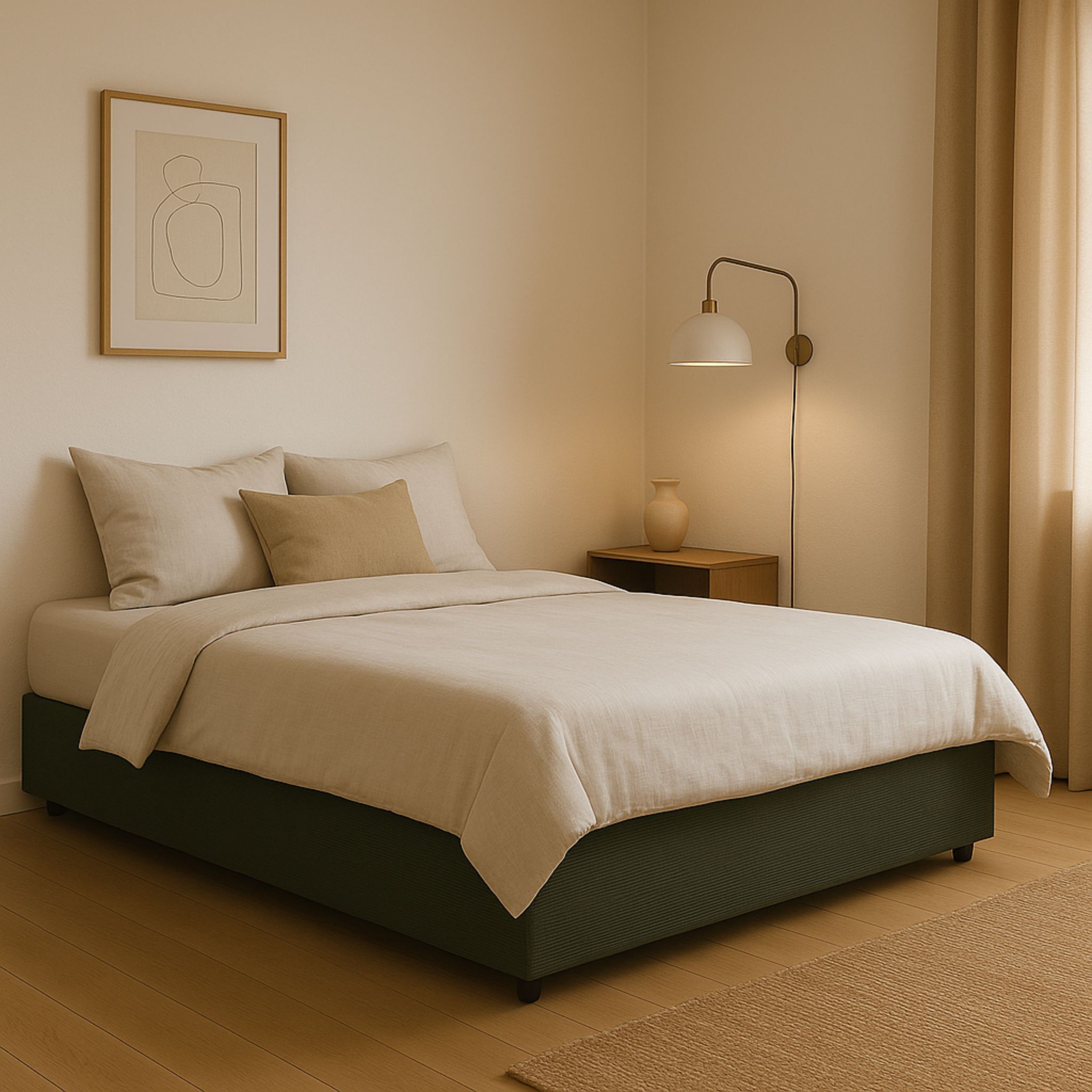 Terre de Nuit Lit coffre en velours côtelé grosses côtes kaki 160x200