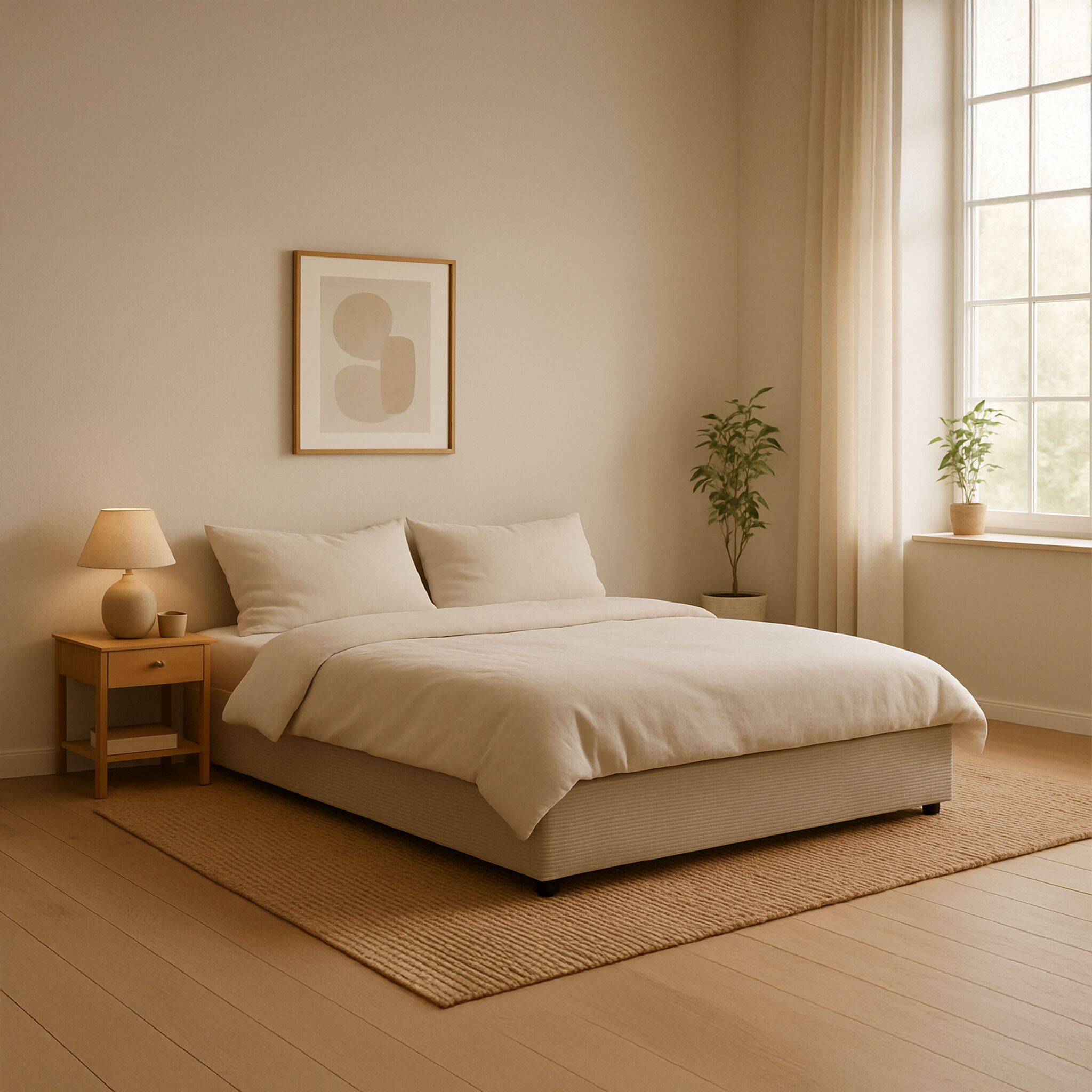 Terre de Nuit Lit coffre en velours côtelé grosses côtes taupe 140x190