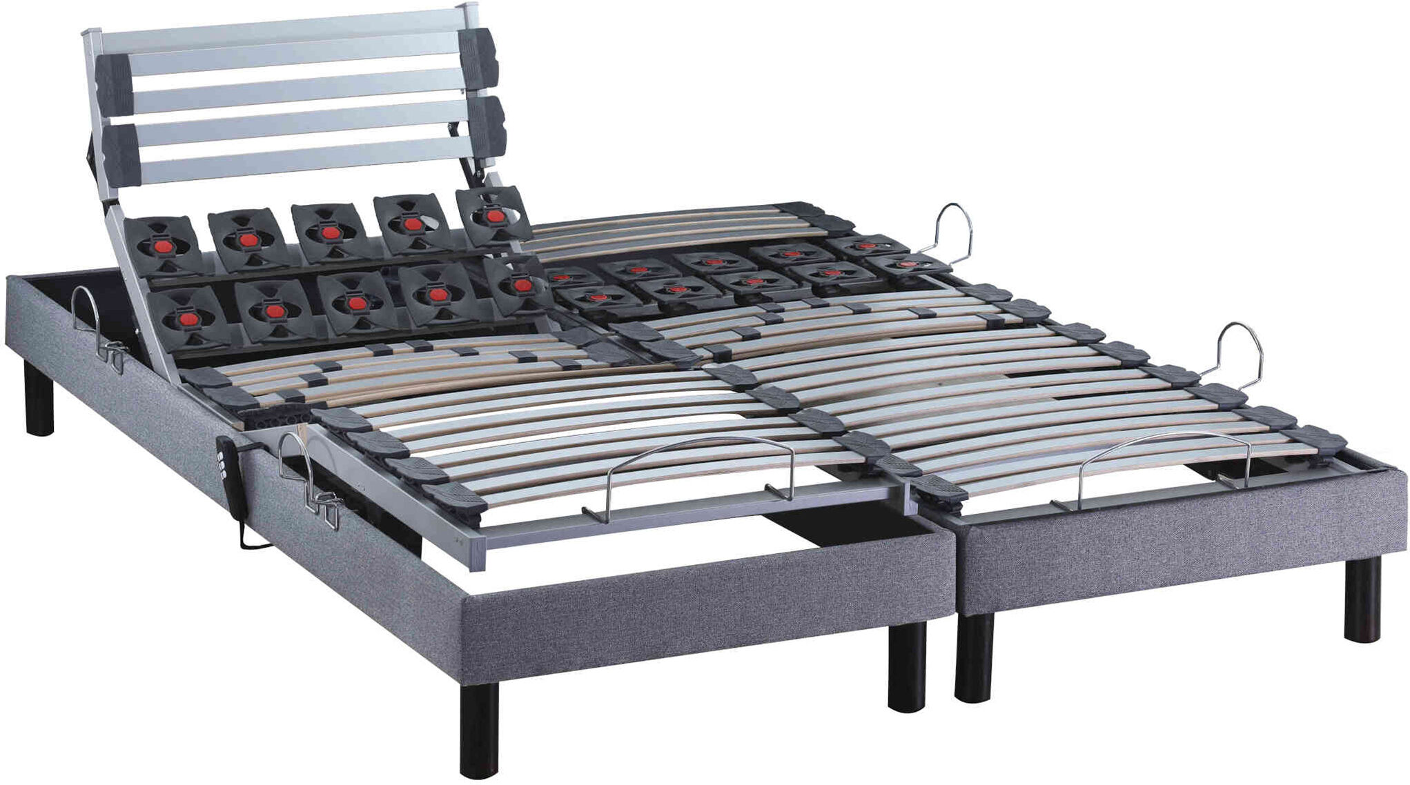 Someo Sommier électrique de relaxation lattes + plots tissu gris clair 2x80x200