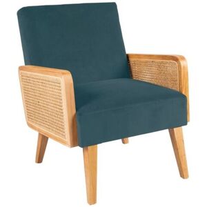 Déko&co Fauteuil cannage velours bleu canard - FA37001