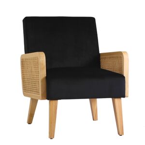 Déko&co Fauteuil cannage velours noir - FA37001