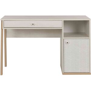 Terre de Nuit Bureau enfant 1 porte 1 tiroir en bois imitation chene blanchi - BU5058