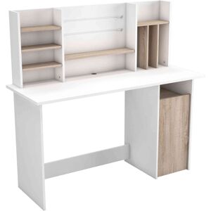 Terre de Nuit Bureau avec caisson en bois blanc et imitation chêne - BU181