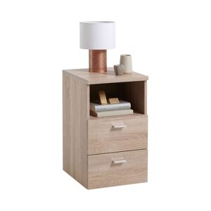 Terre de Nuit Chevet 2 tiroirs + 1 niche en bois imitation chêne clair - CH13024