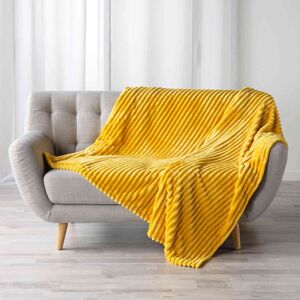 Douceur D'intérieur Plaid flanelle jacquard uni Kalie jaune 180x220 cm