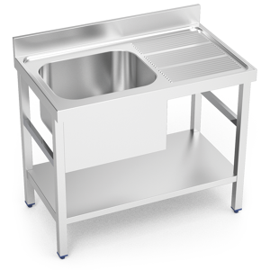 Lioninox Plonge inox sur pied avec étagère basse, 1 bac et égouttoir à droite 1200x600x850 mm