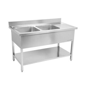 Dynasteel Plonge 2 Bacs avec Dosseret et Etagère - L 1400 x P 700 mm