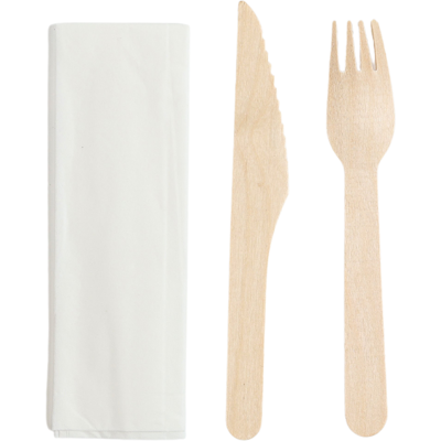 Dynasteel Set de Couverts en Bois 3 Pièces : Couteau, Fourchette , Serviette - Lot de 250 - Publicité Dynasteel Set de Couverts en Bois 3 Pièces : Couteau, Fourchette , Serviette - Lot de 250 - Publicité