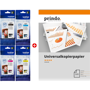 Brother + Prindo Premium Papier 500 Blatt Value Pack Noir(e) / Cyan / Magenta / Jaune Original LC427 MCVP