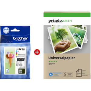 Brother + Prindo Green Recyclingpapier 500 Blatt Value Pack Noir(e) / Cyan / Magenta / Jaune Original LC3213 MCVP