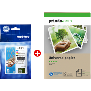 Brother + Prindo Green Recyclingpapier 500 Blatt Value Pack Noir(e) / Cyan / Magenta / Jaune Original LC421 MCVP